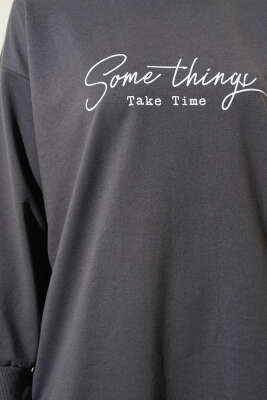 Something Baskılı İki İp Tunik Füme - Tunik