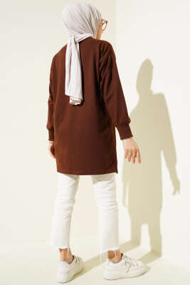 Something Baskılı İki İp Tunik Kahve - Tunik