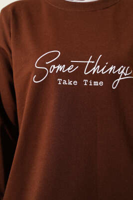 Something Baskılı İki İp Tunik Kahve - Tunik