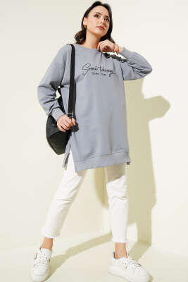 Something Baskılı İki İp Tunik Kayrak Grisi - Tunik