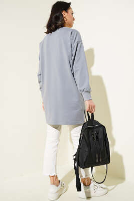 Something Baskılı İki İp Tunik Kayrak Grisi - Tunik