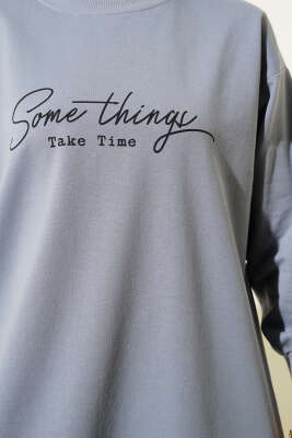 Something Baskılı İki İp Tunik Kayrak Grisi - Tunik