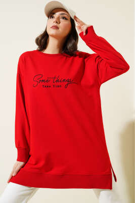 Something Baskılı İki İp Tunik Kırmızı 
