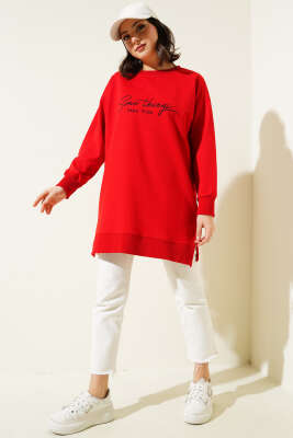 Something Baskılı İki İp Tunik Kırmızı - Tunik