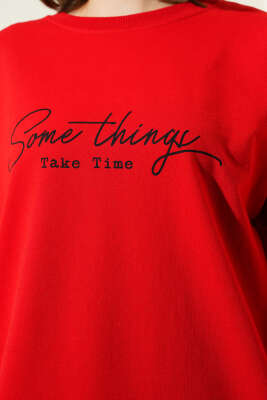 Something Baskılı İki İp Tunik Kırmızı - Tunik