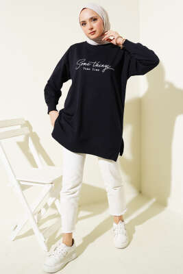 Something Baskılı İki İp Tunik Lacivert - Tunik