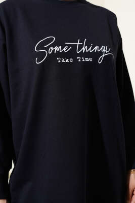 Something Baskılı İki İp Tunik Lacivert - Tunik