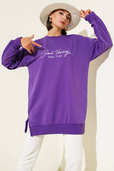 Something Baskılı İki İp Tunik Lila - Yılın Fırsatı