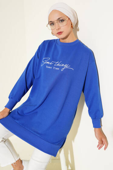 Something Baskılı İki İp Tunik Saks - Yılın Fırsatı