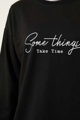 Something Baskılı İki İp Tunik Siyah - Tunik