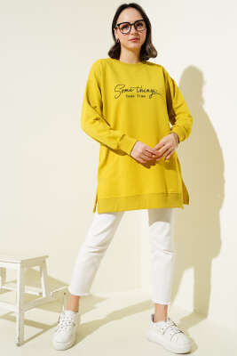 Something Baskılı İki İp Tunik Yağ Yeşili - Tunik