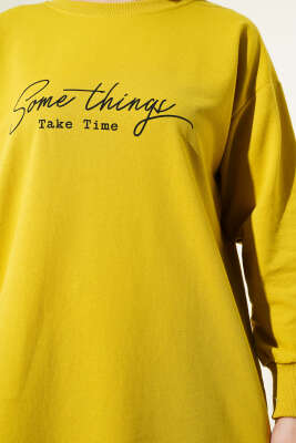 Something Baskılı İki İp Tunik Yağ Yeşili - Tunik