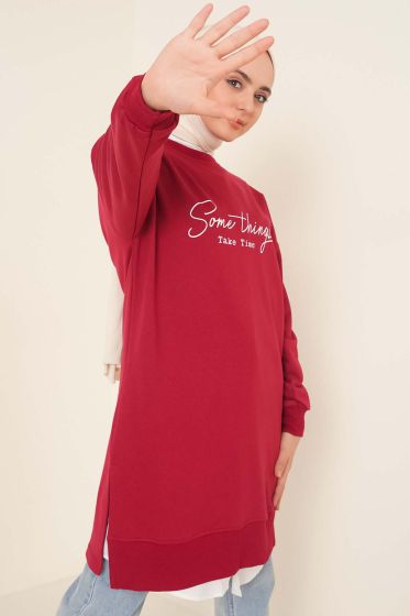 Somethings Baskılı Tunik Bordo - Tunik