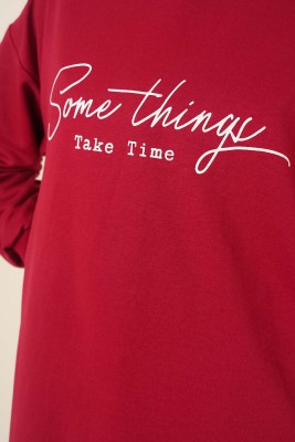 Somethings Baskılı Tunik Bordo - Tunik