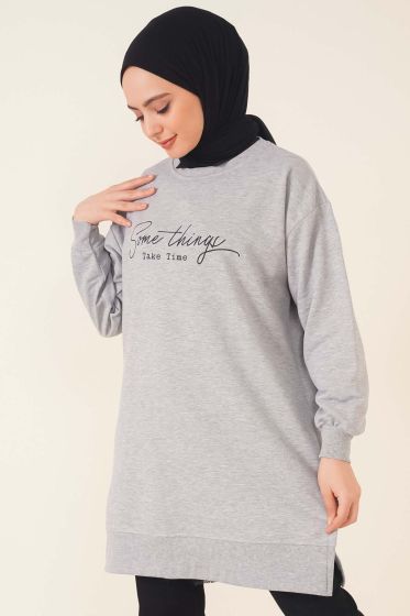 Somethings Baskılı Tunik Gri - Tunik