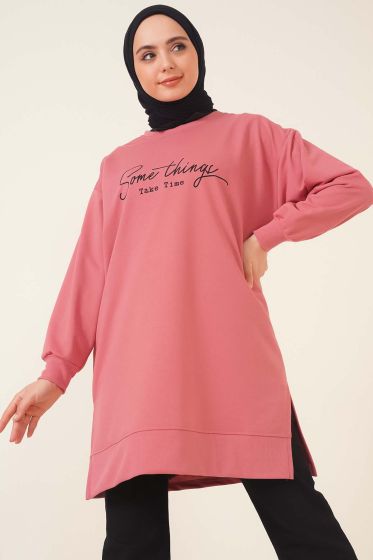 Somethings Baskılı Tunik Gül Kurusu - Tunik