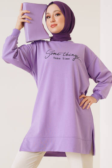 Somethings Baskılı Tunik Lila - Tunik