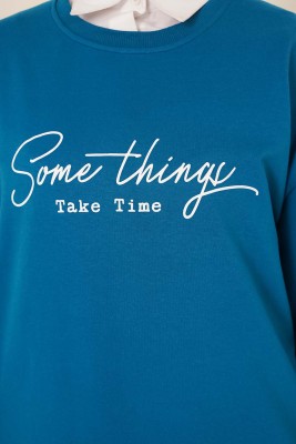 Somethings Baskılı Tunik Petrol - Tunik