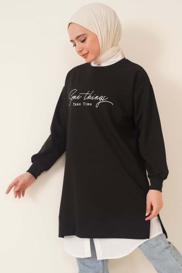Somethings Baskılı Tunik Siyah - Tunik