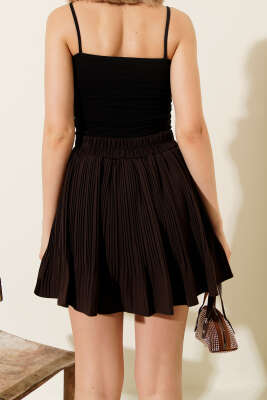 Şort Astarlı Piliseli Mini Etek Kahve - Kadın Giyim Modelleri