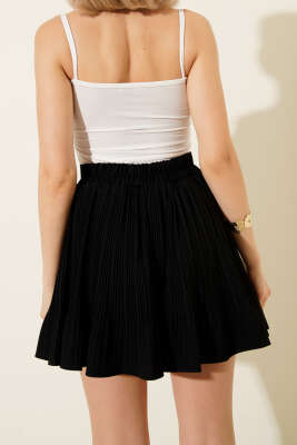 Şort Astarlı Piliseli Mini Etek Siyah - Kadın Giyim Modelleri