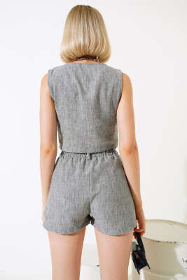 Şortlu Keten Takım Füme - Kadın Giyim Modelleri