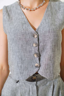 Şortlu Keten Takım Füme - Kadın Giyim Modelleri