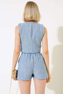 Şortlu Keten Takım Indıgo - Kadın Giyim Modelleri