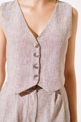 Şortlu Keten Takım Vizon - Kadın Giyim Modelleri