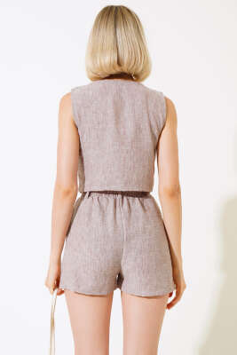 Şortlu Keten Takım Vizon - Kadın Giyim Modelleri