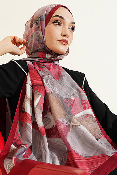Soyut Fırça Desen Soft Şal Bordo - Başörtüsü