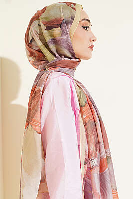 Soyut Fırça Desen Soft Şal Sarı - Başörtüsü