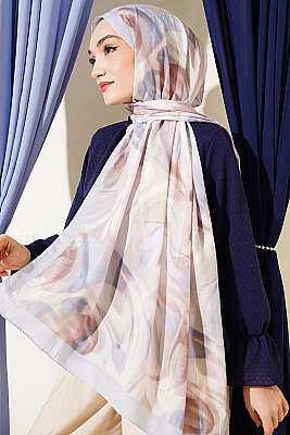 Soyut Yaprak Desen Bambu Kraş Şal Bebe Mavi - Başörtüsü