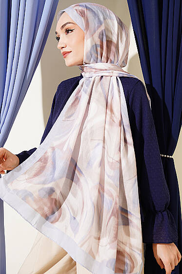 Soyut Yaprak Desen Bambu Kraş Şal Bebe Mavi - Başörtüsü