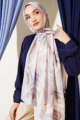 Soyut Yaprak Desen Bambu Kraş Şal Bebe Mavi - Başörtüsü