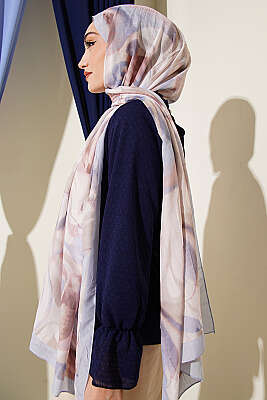 Soyut Yaprak Desen Bambu Kraş Şal Bebe Mavi - Başörtüsü