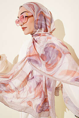 Soyut Yaprak Desen Bambu Kraş Şal Bej 