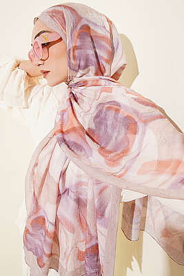 Soyut Yaprak Desen Bambu Kraş Şal Bej - Başörtüsü