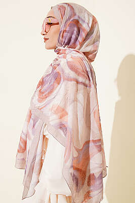 Soyut Yaprak Desen Bambu Kraş Şal Bej - Başörtüsü