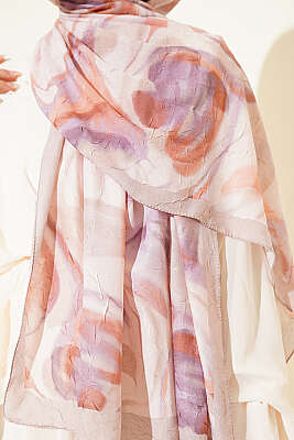 Soyut Yaprak Desen Bambu Kraş Şal Bej - Başörtüsü