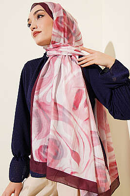 Soyut Yaprak Desen Bambu Kraş Şal Bordo - Başörtüsü