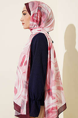 Soyut Yaprak Desen Bambu Kraş Şal Bordo - Başörtüsü