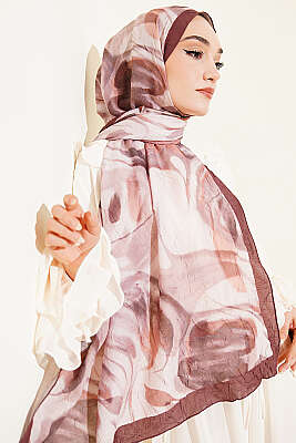 Soyut Yaprak Desen Bambu Kraş Şal Kahve 