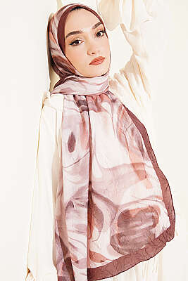 Soyut Yaprak Desen Bambu Kraş Şal Kahve - Başörtüsü