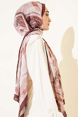 Soyut Yaprak Desen Bambu Kraş Şal Kahve - Başörtüsü