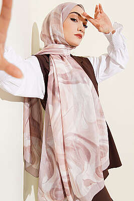 Soyut Yaprak Desen Bambu Kraş Şal Kum Bej - ŞEHRİ ŞAL