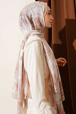 Soyut Yaprak Desen Bambu Kraş Şal Latte - Başörtüsü