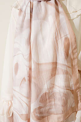 Soyut Yaprak Desen Bambu Kraş Şal Latte - Başörtüsü