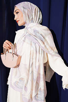 Soyut Yaprak Desen Bambu Kraş Şal Lila - Başörtüsü