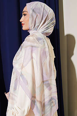 Soyut Yaprak Desen Bambu Kraş Şal Lila - Başörtüsü